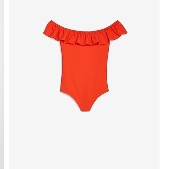 Express Ribbed Ruffle Off Shoulder Bodysuit Small - Picture 3 of 10